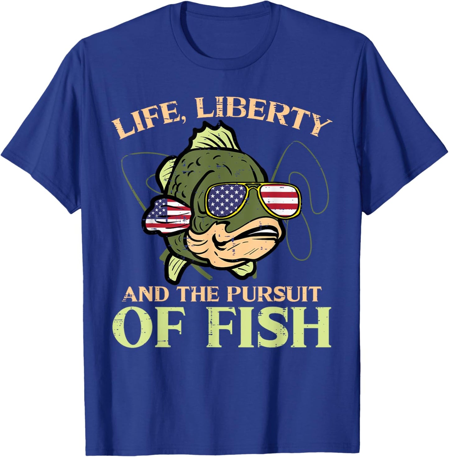 4th July Life Liberty Pursuit Fish Funny Fishing Patriot Men T-Shirt - T-Shirt | Royal