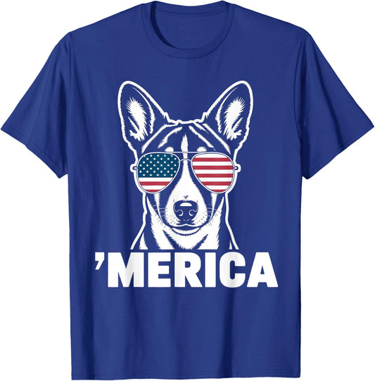 Patriotic USA American Flag 4th of July Basenji T-Shirt - T-Shirt | Royal