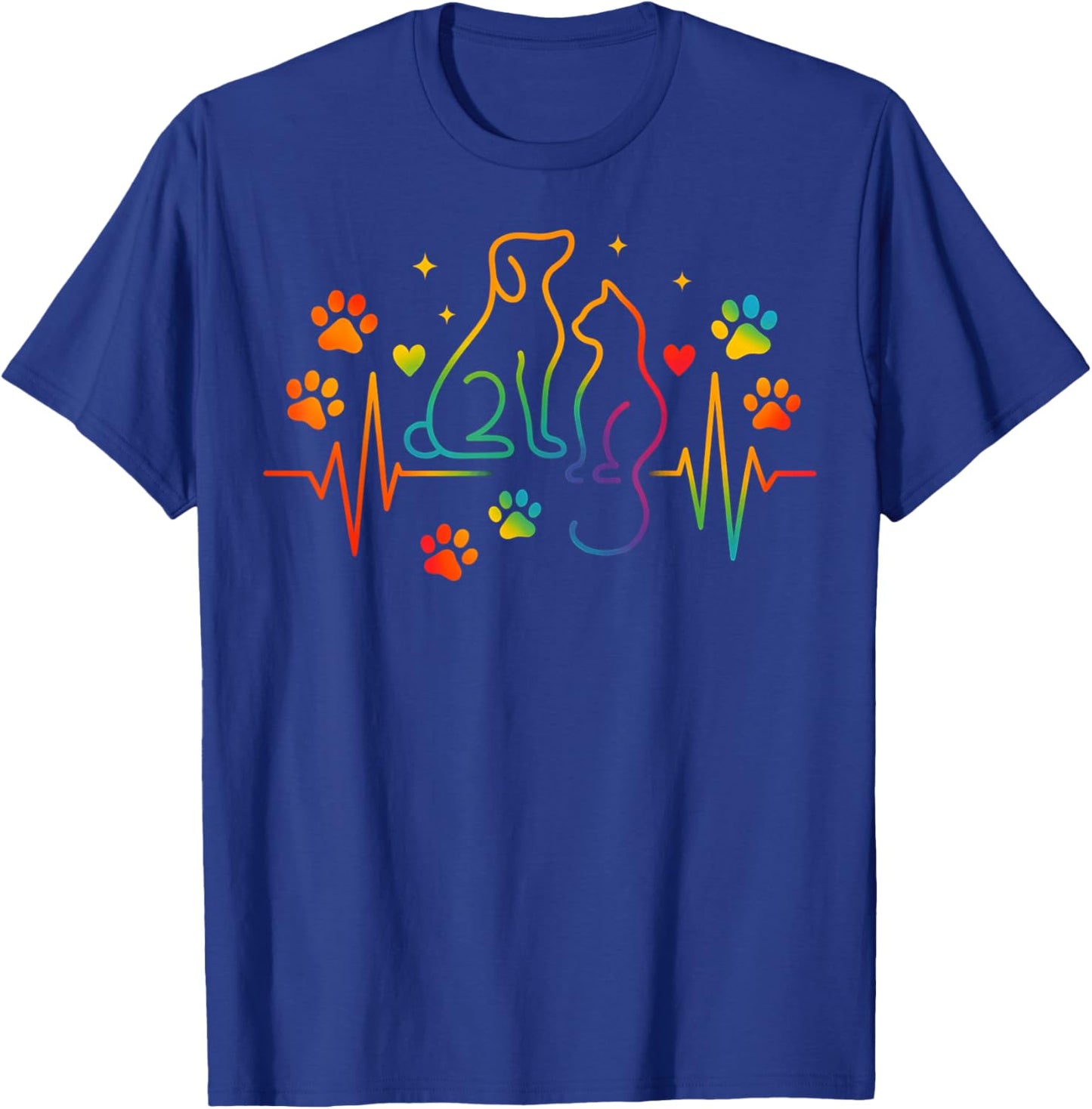 Veterinary Heartbeat Cat and Dog Lover Animal Silhouette T-Shirt - T-Shirt | Royal