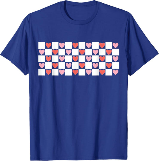 Retro Checkered Red and Pink Hearts Valentines Day T-Shirt - T-Shirt | Royal