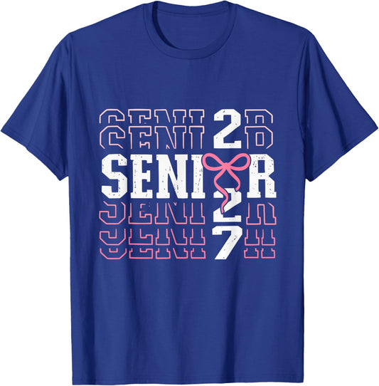 Senior 2027 Class of 2027 Coquette Bow Pink Girls T-Shirt - T-Shirt | Royal