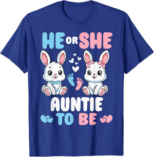 He Or She Auntie To Be Easter Bunny Gender Reveal Party T-Shirt - T-Shirt | Royal