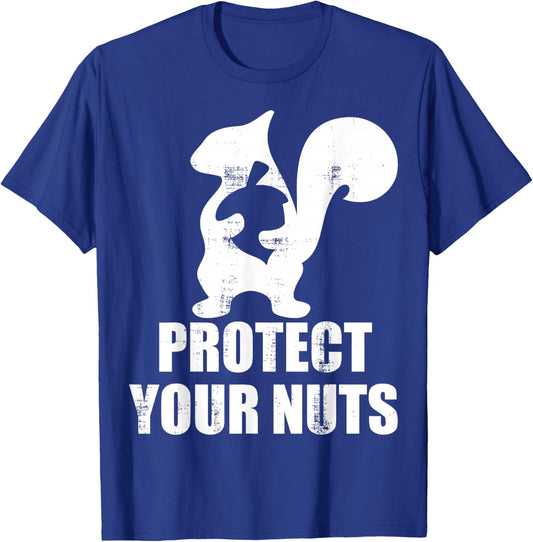 Vintage Retro Squirrel Protect Your Nuts Funny Hilarious T-Shirt - T-Shirt | Royal