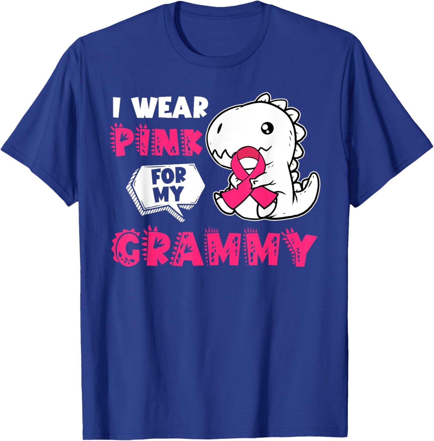 I Wear Pink For My Grammy Breast Cancer Awareness Dinosaur T-Shirt - T-Shirt | Royal
