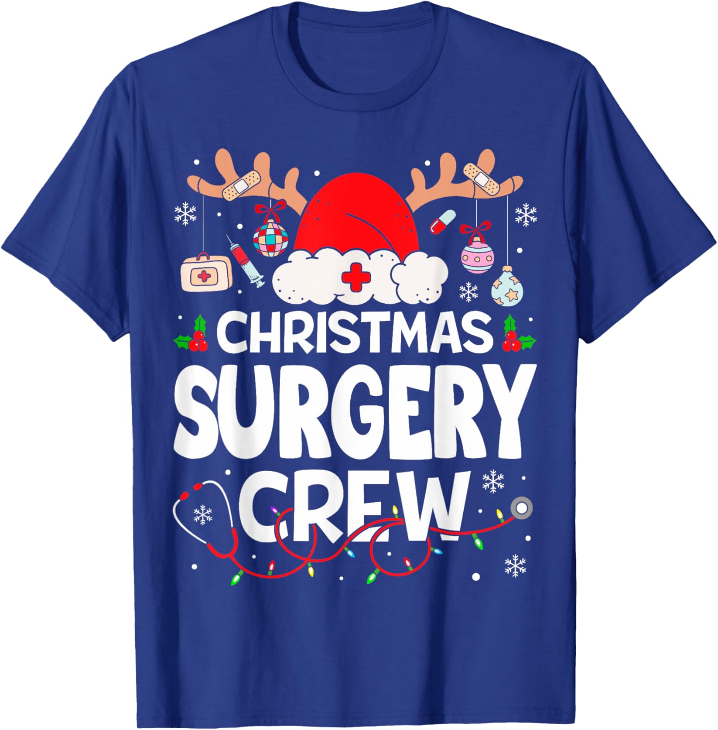 Christmas Surgery Crew Reindeer Santa Surgical Nurse T-Shirt - T-Shirt | Royal