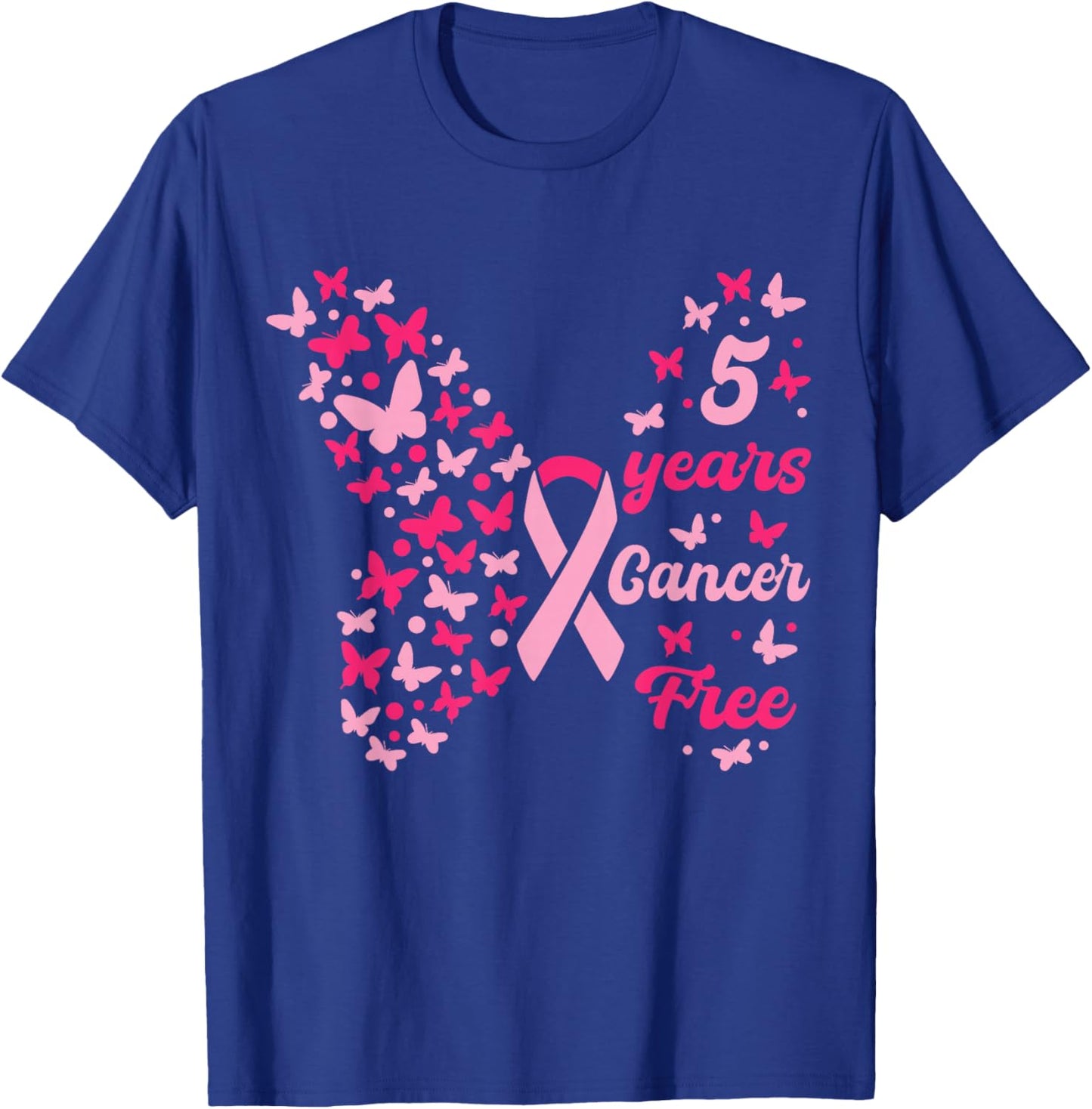 5 Year Cancer Free Breast Cancer Awareness Butterfly Women T-Shirt - T-Shirt | Royal