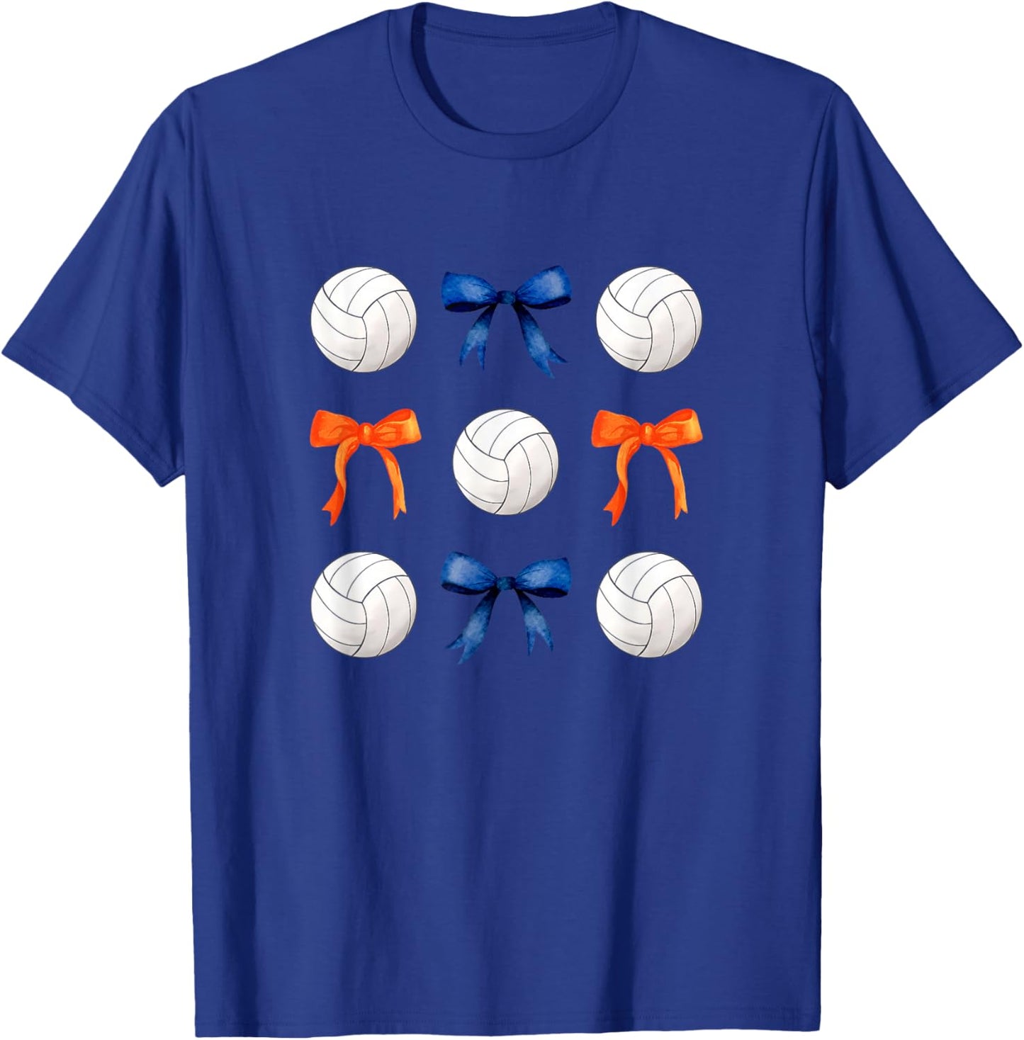 Volleyballs and Orange and Blue Bows Volleyball Team Player T-Shirt - T-Shirt | Royal
