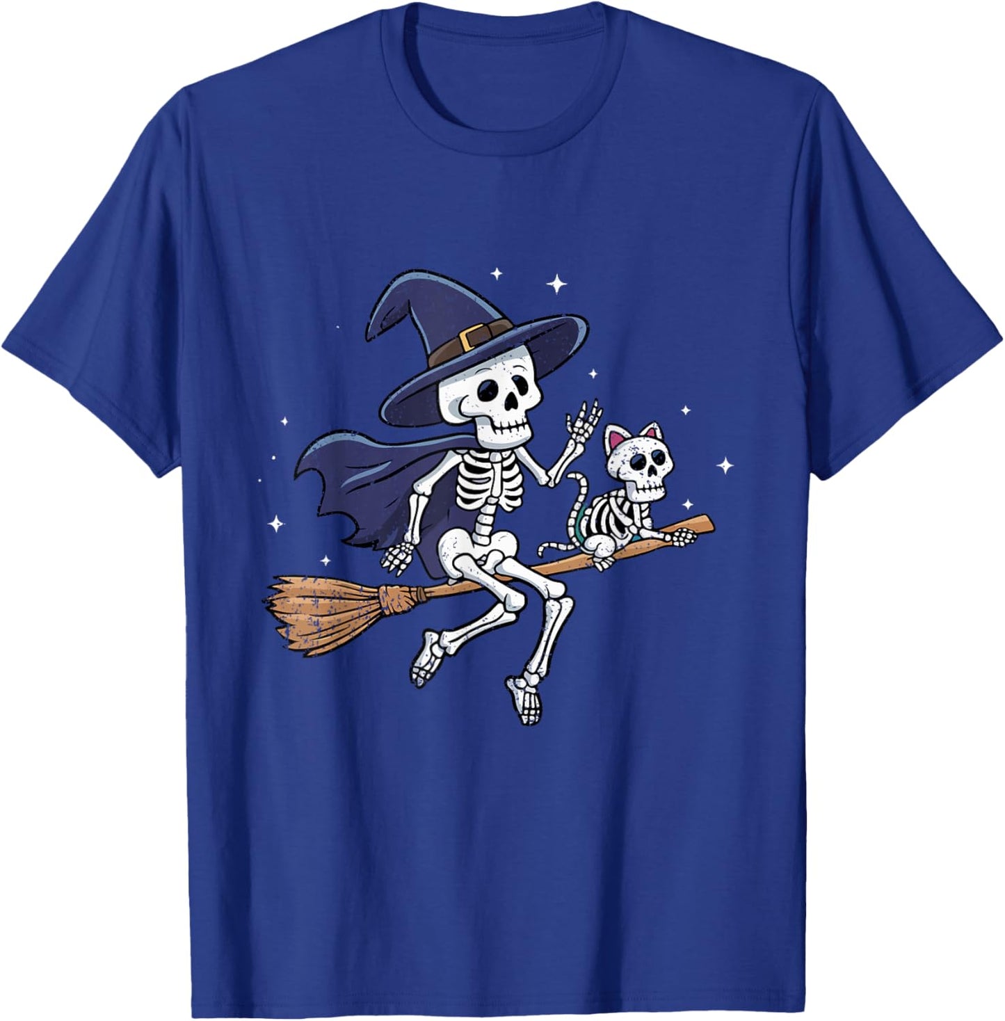 Skeleton Witch Cat Halloween Spooky Witchy Women Kids T-Shirt - T-Shirt | Royal