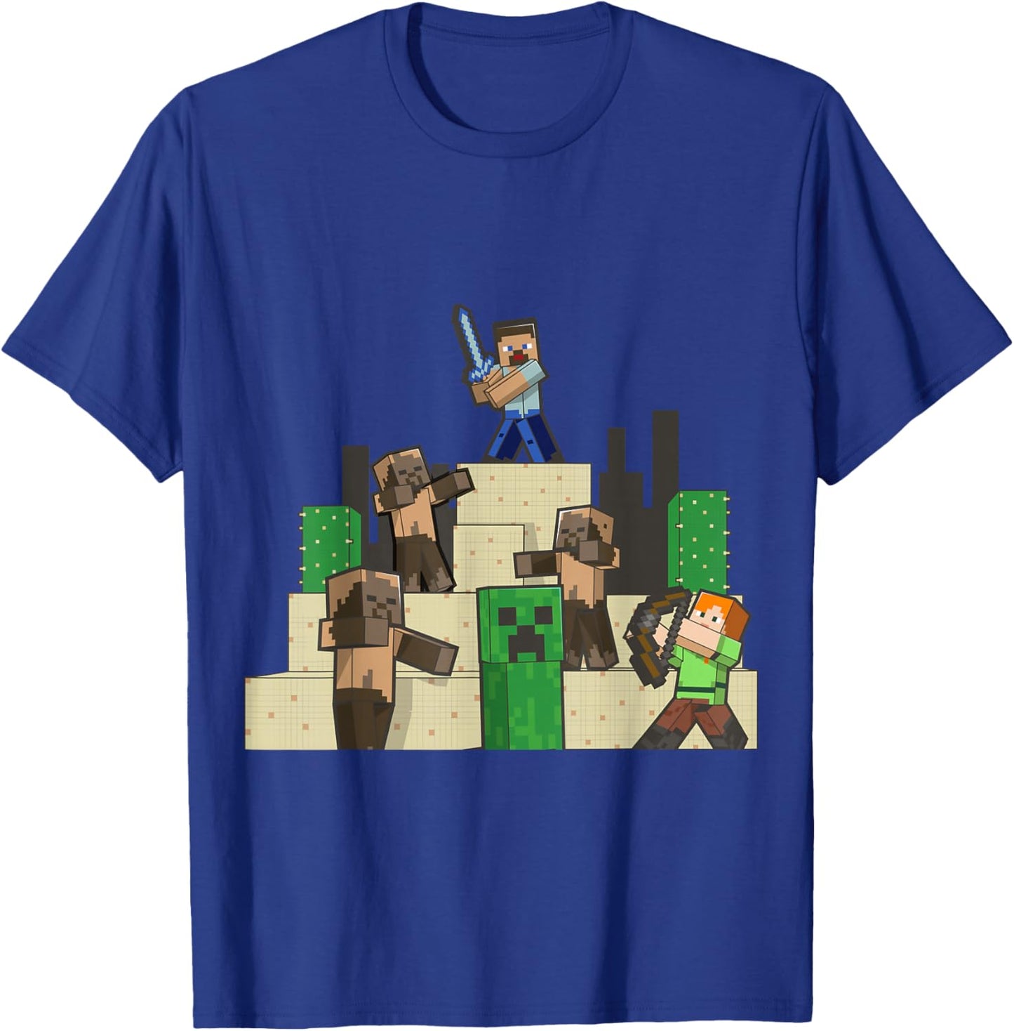 Minecraft Pixelated Desert Battle Steve and Alex vs Zombies T-Shirt - T-Shirt | Royal