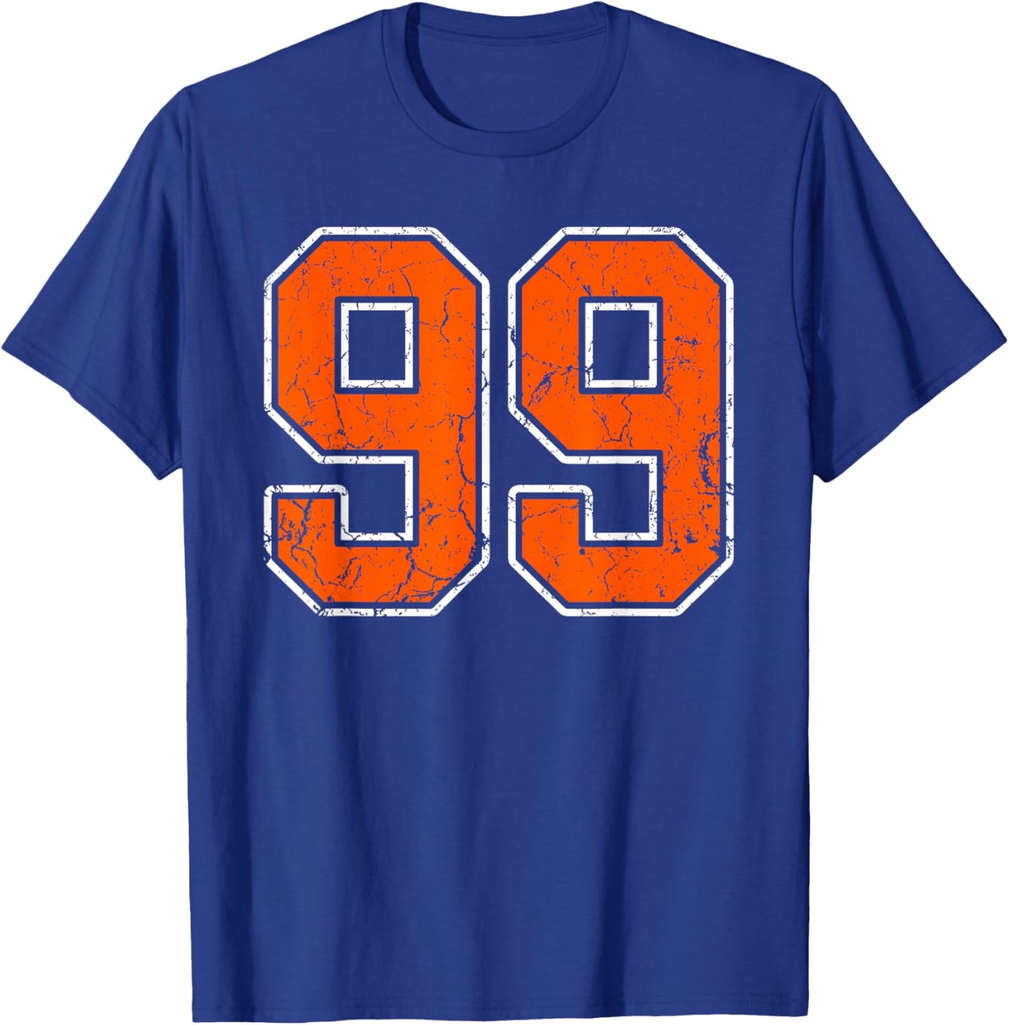 Distressed Orange White Number 99 Jersey Player Uniform #99 T-Shirt - T-Shirt | Royal