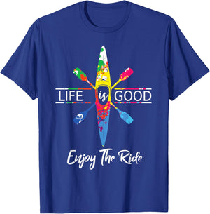 Enjoy The Ride Kayak Lover Watercolor Rainbow Kayaking T-Shirt - T-Shirt | Royal