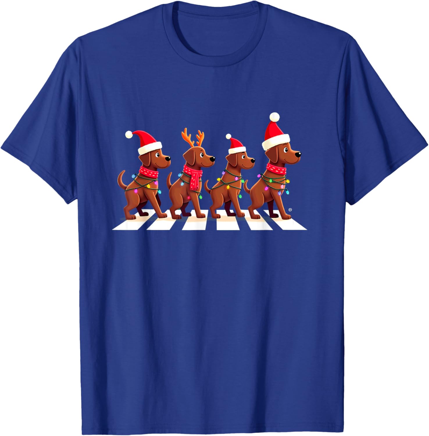 Chocolate Lab Crossing Road Xmas T-Shirt - T-Shirt | Royal