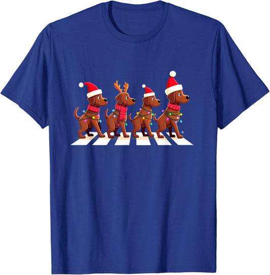 Chocolate Lab Crossing Road Xmas T-Shirt - T-Shirt | Royal