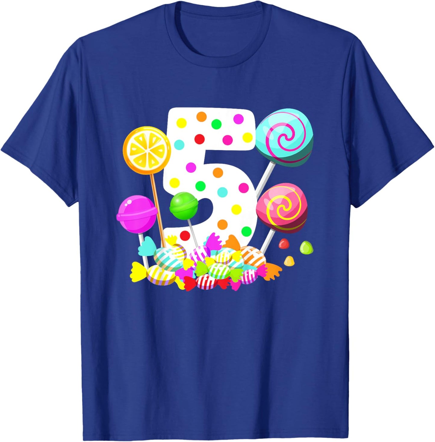 Kids 5th Candy Birthday Party Five Year Old Girl Candy T-Shirt - T-Shirt | Royal