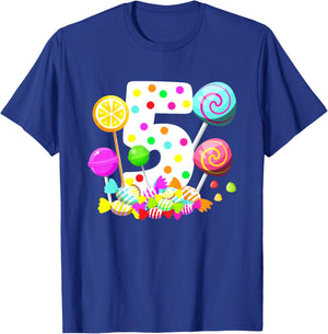 Kids 5th Candy Birthday Party Five Year Old Girl Candy T-Shirt - T-Shirt | Royal