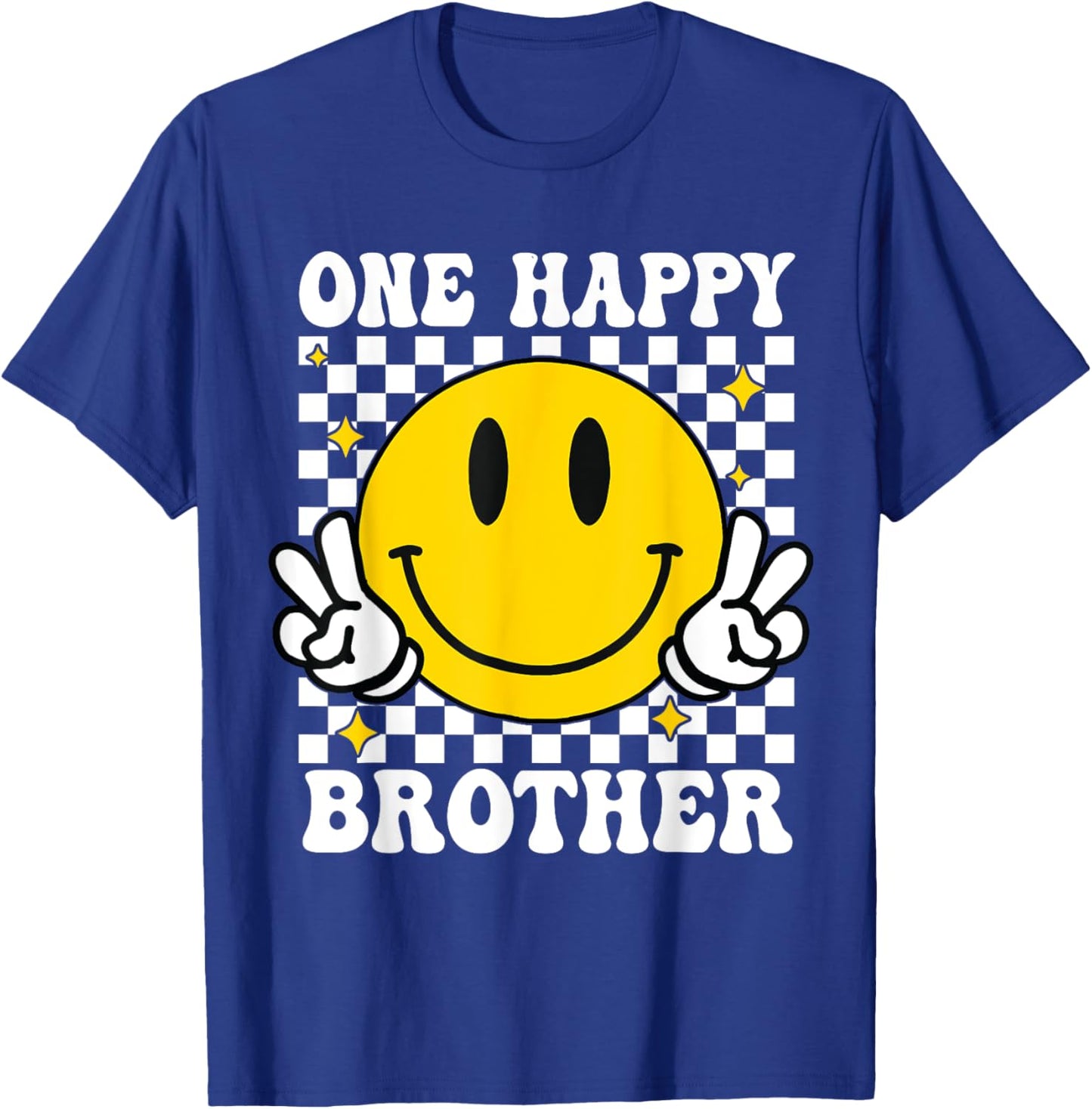 One Happy Dude Brother happy face 1st Birthday Family T-Shirt - T-Shirt | Royal