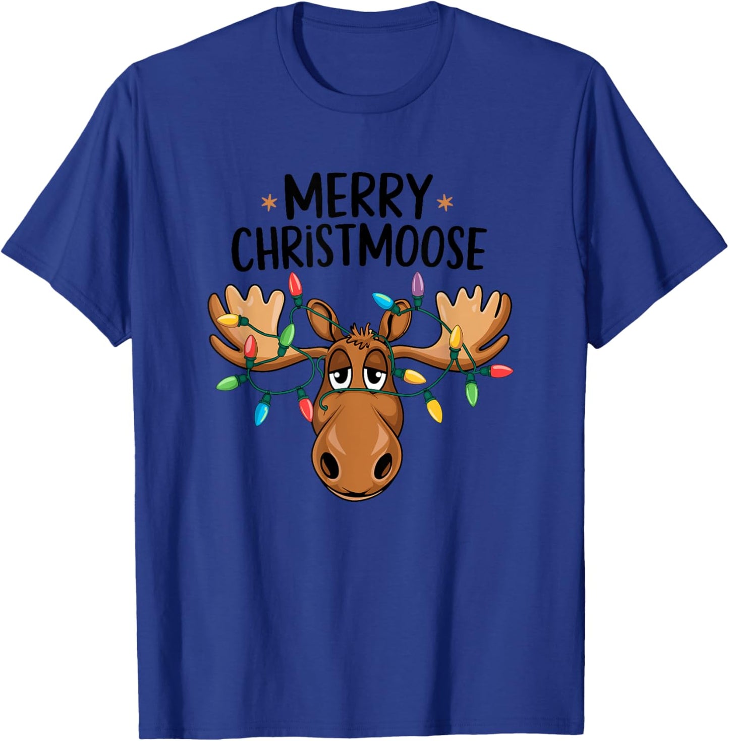Merry Christmoose Sweet moose with Christmas lights T-Shirt - T-Shirt | Royal