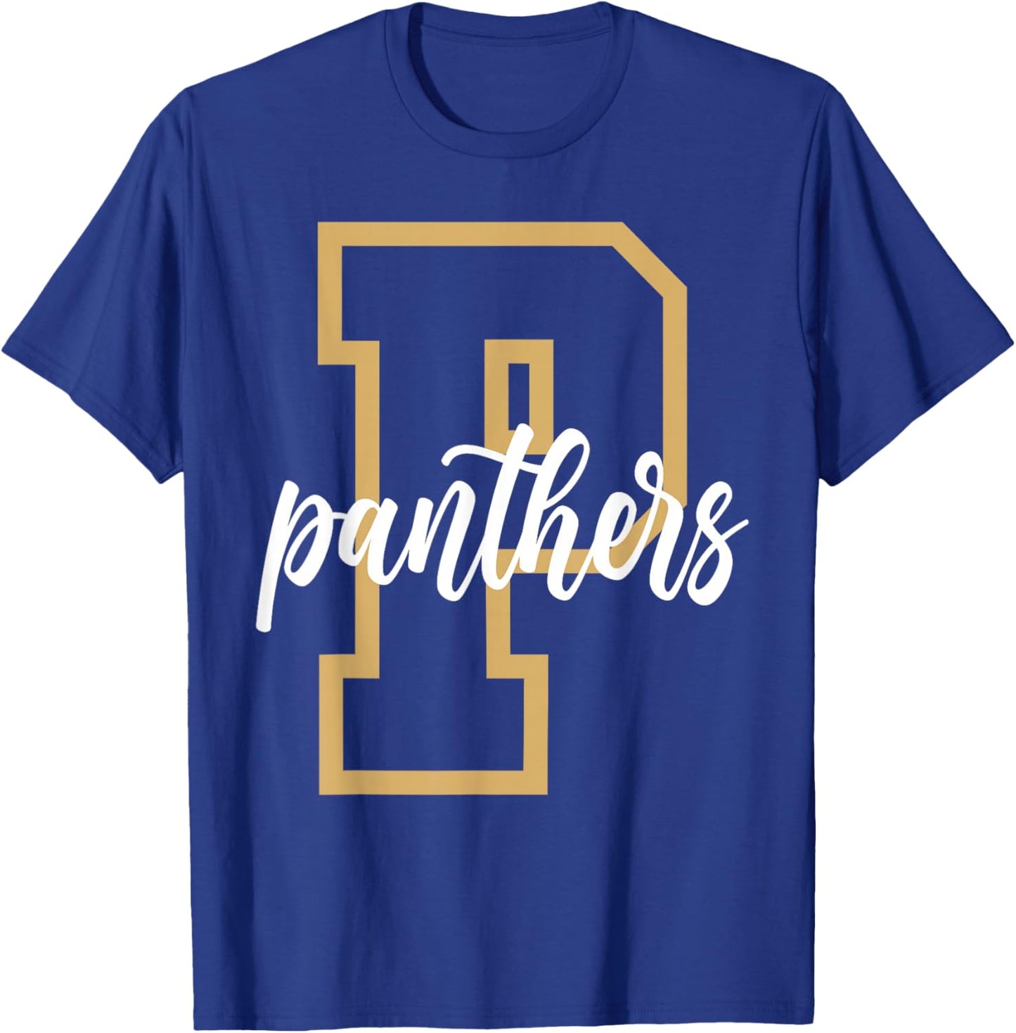 Panthers Letter Gold Panther Pride School Spirit Game Day T-Shirt - T-Shirt | Royal