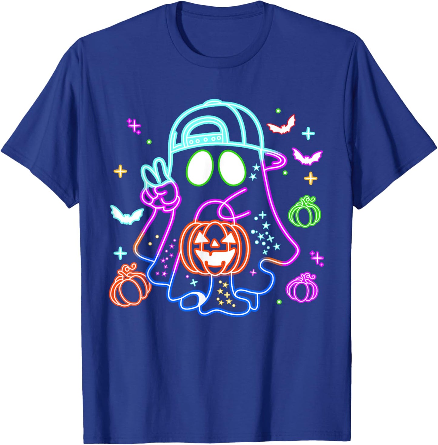 Boo Ghost Spooky Season Boys Kids Glow In Halloween Night T-Shirt - T-Shirt | Royal