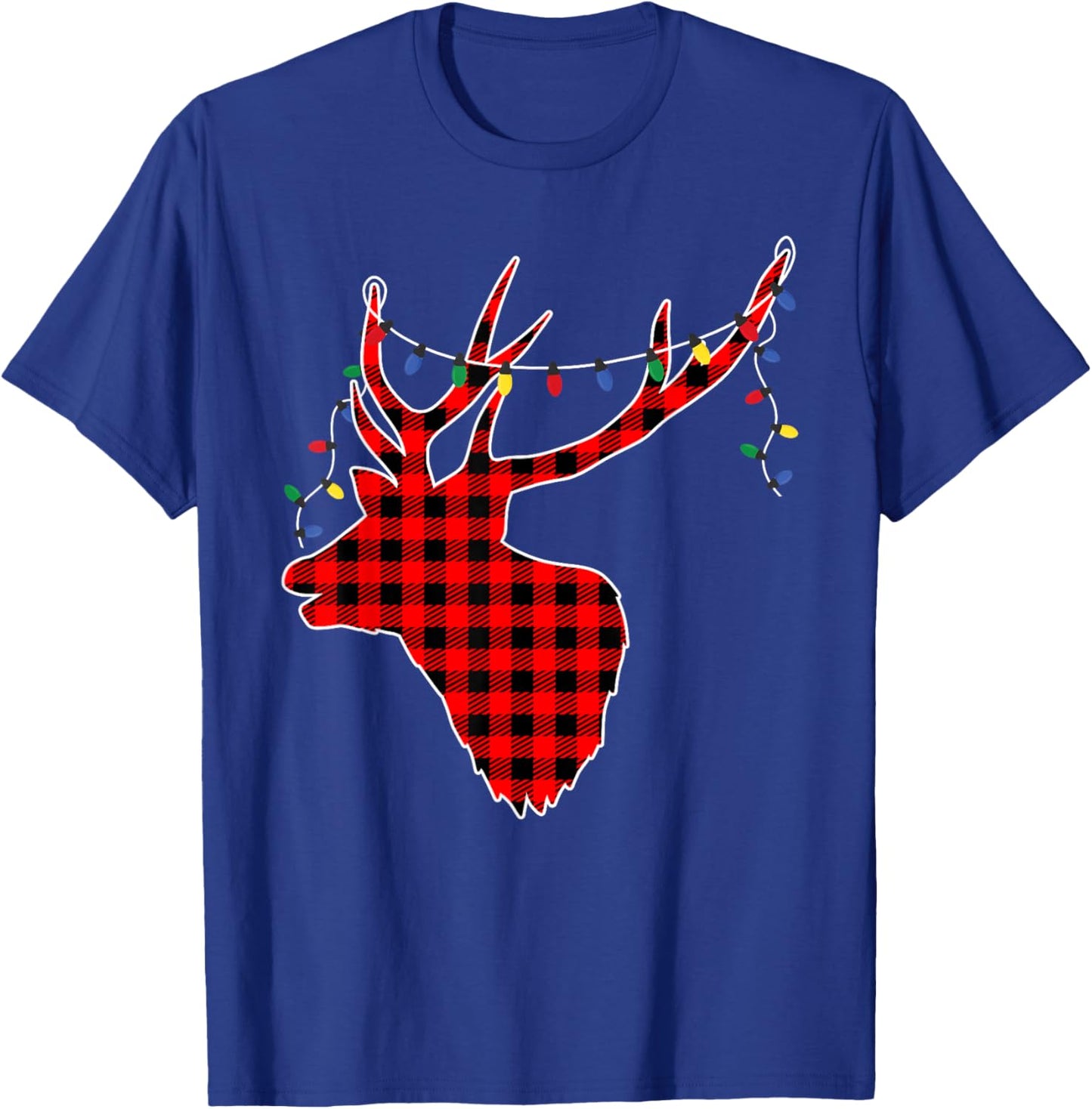 Red Black Christmas Buffalo Plaid Deer Women Men T-Shirt - T-Shirt | Royal