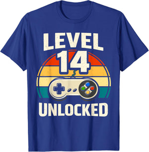 14th Birthday Level 14 Unlocked Gamer Gaming Boy Birthday T-Shirt - T-Shirt | Royal