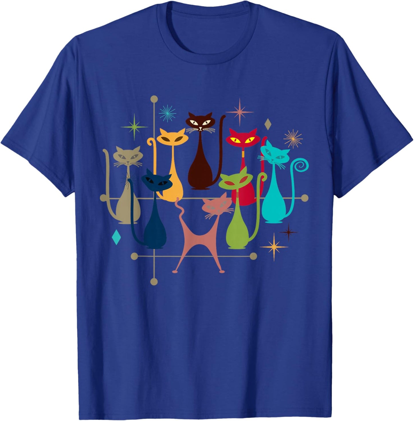 Retro Vintage Modern Look Cats 50s 60s Style Mid-Century T-Shirt - T-Shirt | Royal