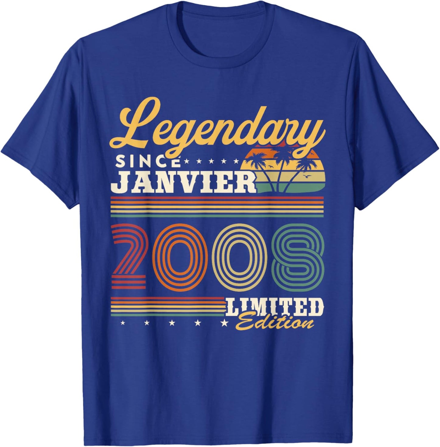 Vintage Birthday Gift 18 Years Born in January 2008 T-Shirt - T-Shirt | Royal