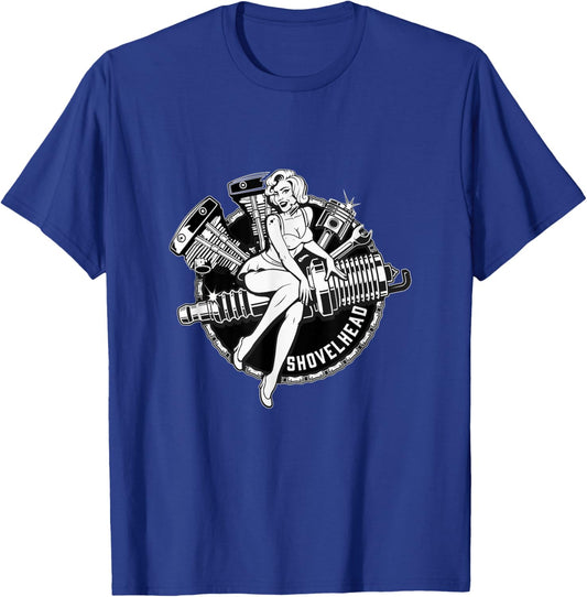 Vintage HD Motorcycle VTwin ShovelHead Engine Pin Up Retro T-Shirt - T-Shirt | Royal