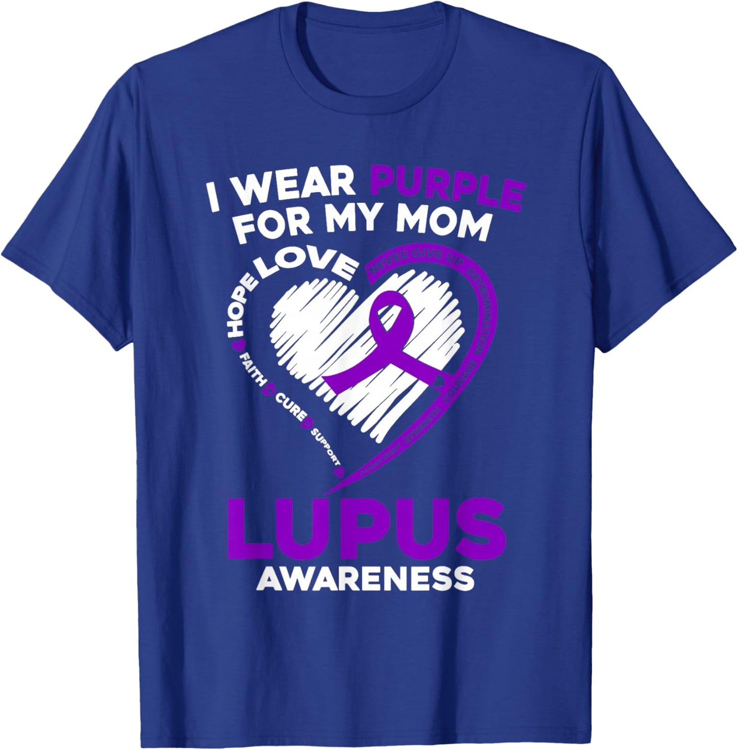 Mom Lupus Awareness I Wear Purple For My Mom Purple Ribbon T-Shirt - T-Shirt | Royal