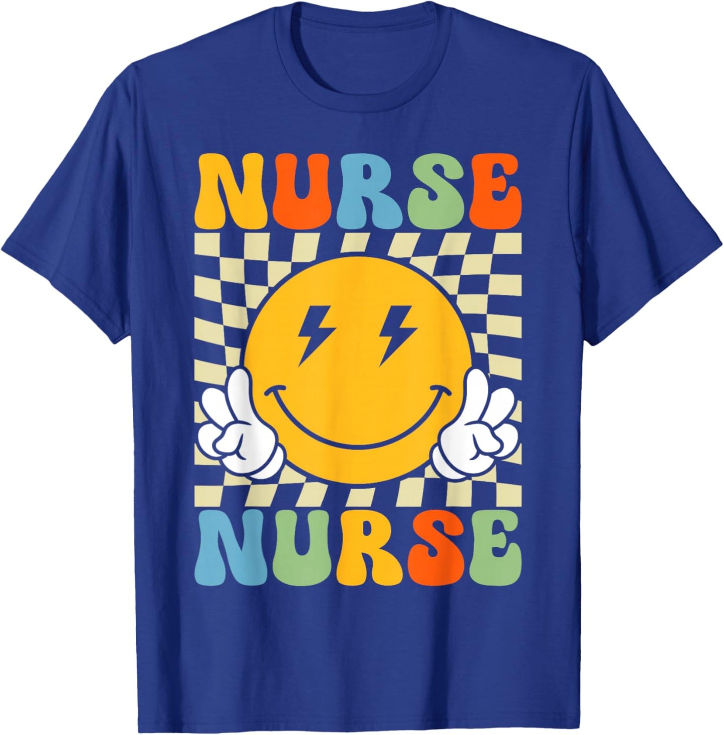Groovy Nurse Design Men Smile Face Nursing T-Shirt - T-Shirt | Royal