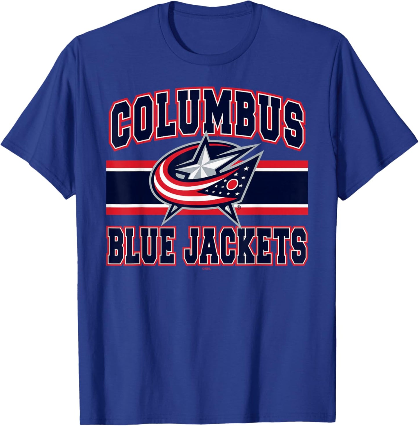 Columbus Blue Jackets Stripe White Officially Licensed T-Shirt - T-Shirt | Royal