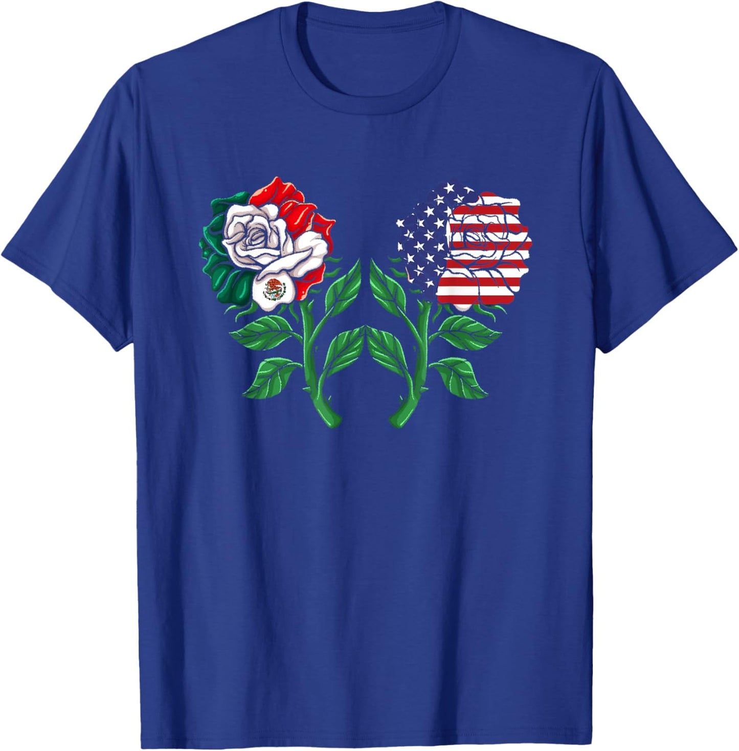 Mexico US Flag Mexican Flag American Flag Rose T-Shirt - T-Shirt | Royal
