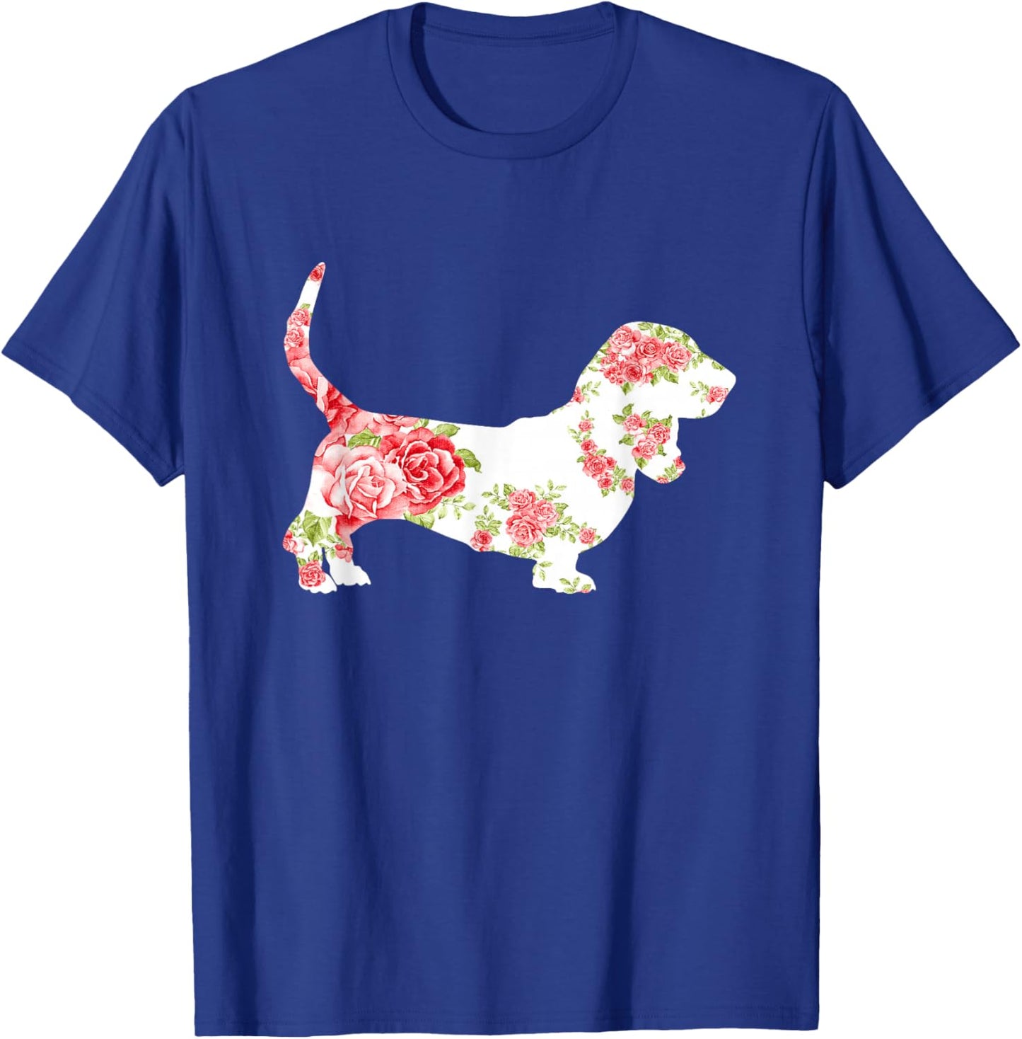 Basset Hound Flower Funny Dog Silhouette Floral Women Men T-Shirt - T-Shirt | Royal