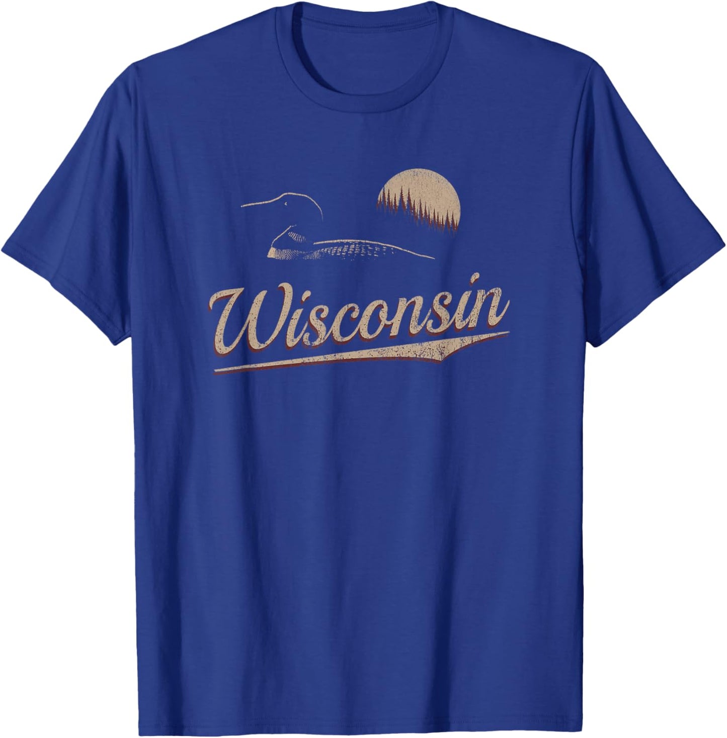 Wisconsin - Loon and Trees - Retro Wisconsin T-Shirt - T-Shirt | Royal