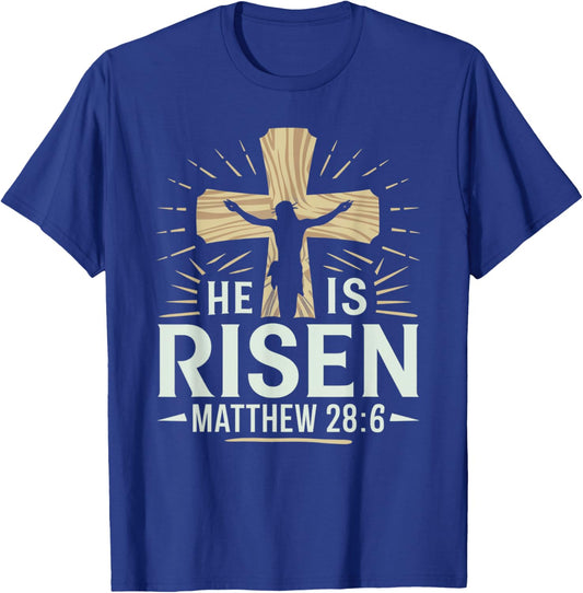 Easter Cross He Is Risen Jesus Christian Men Women Kid Youth T-Shirt - T-Shirt | Royal