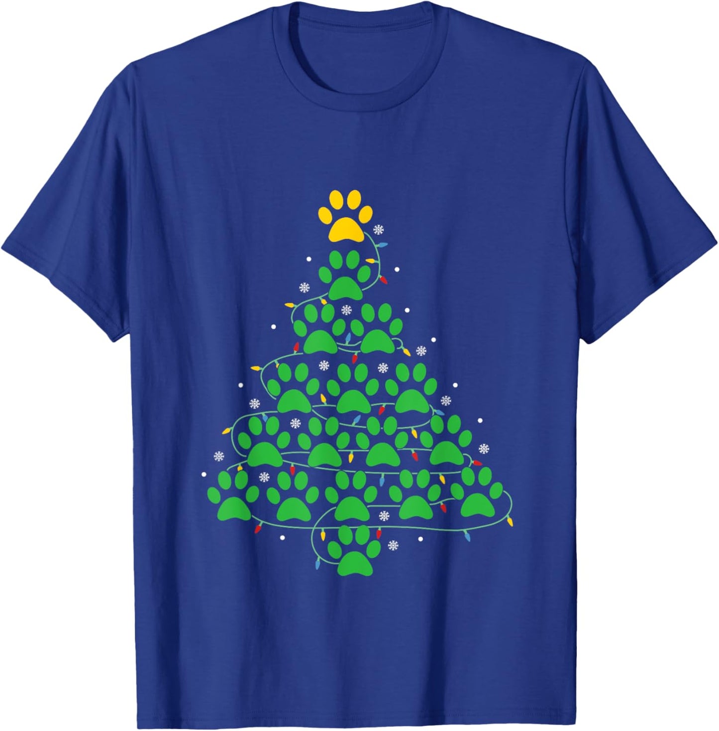 Dog Paw Christmas Design Lr -Adult Dog Paws Print Christmas Tree Lights Dog Lover T-Shirt - T-Shirt | Royal