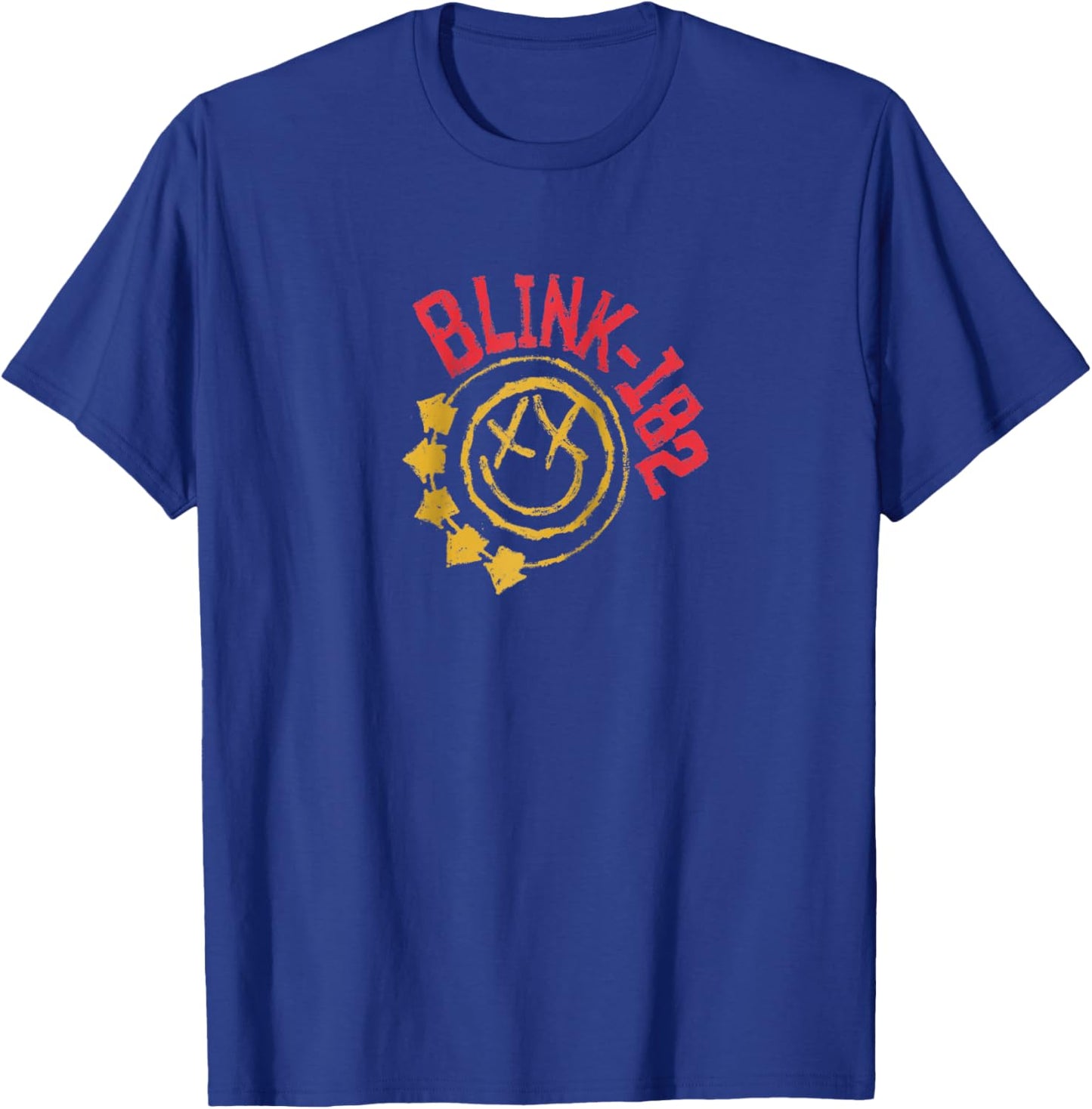 Official Blink-182 Yellow Smiley Logo Raglan Baseball T-Shirt - T-Shirt | Royal