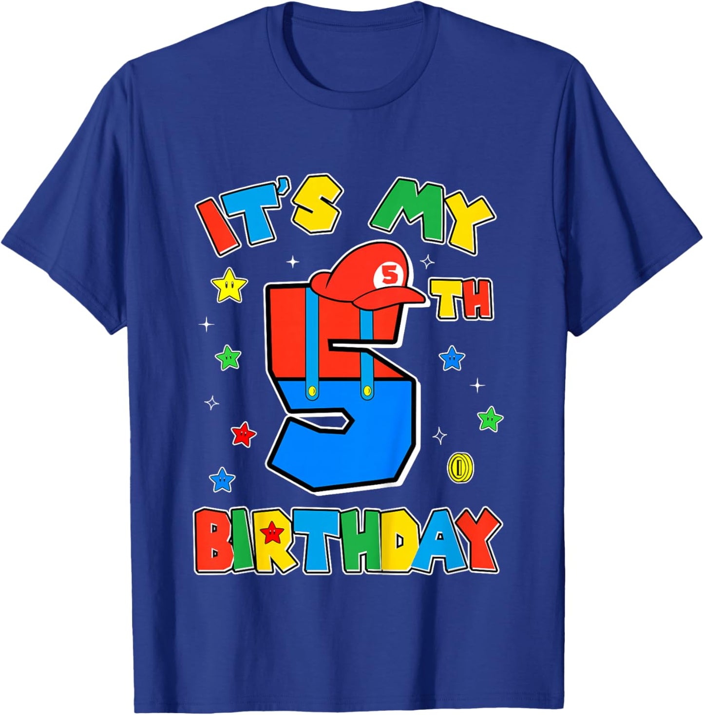 Kids 5th Birthday Boy Super Gamer Gaming Theme B-day Party Boys T-Shirt - T-Shirt | Royal