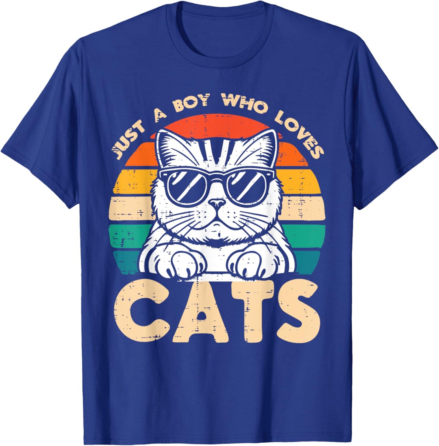 Just A Boy Who Loves Cats Retro Kitten Boys Kids Toddler Men T-Shirt - T-Shirt | Royal