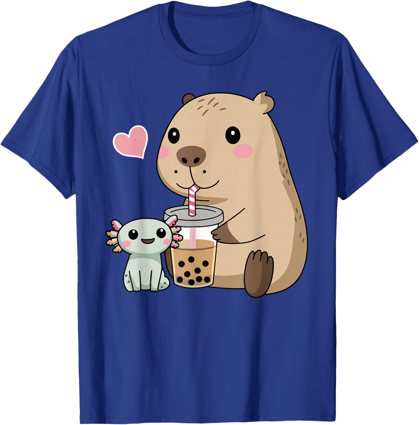 Cute Axolotl Lover Capybara Kawaii Anime Drinking Bubble Tea T-Shirt - T-Shirt | Royal