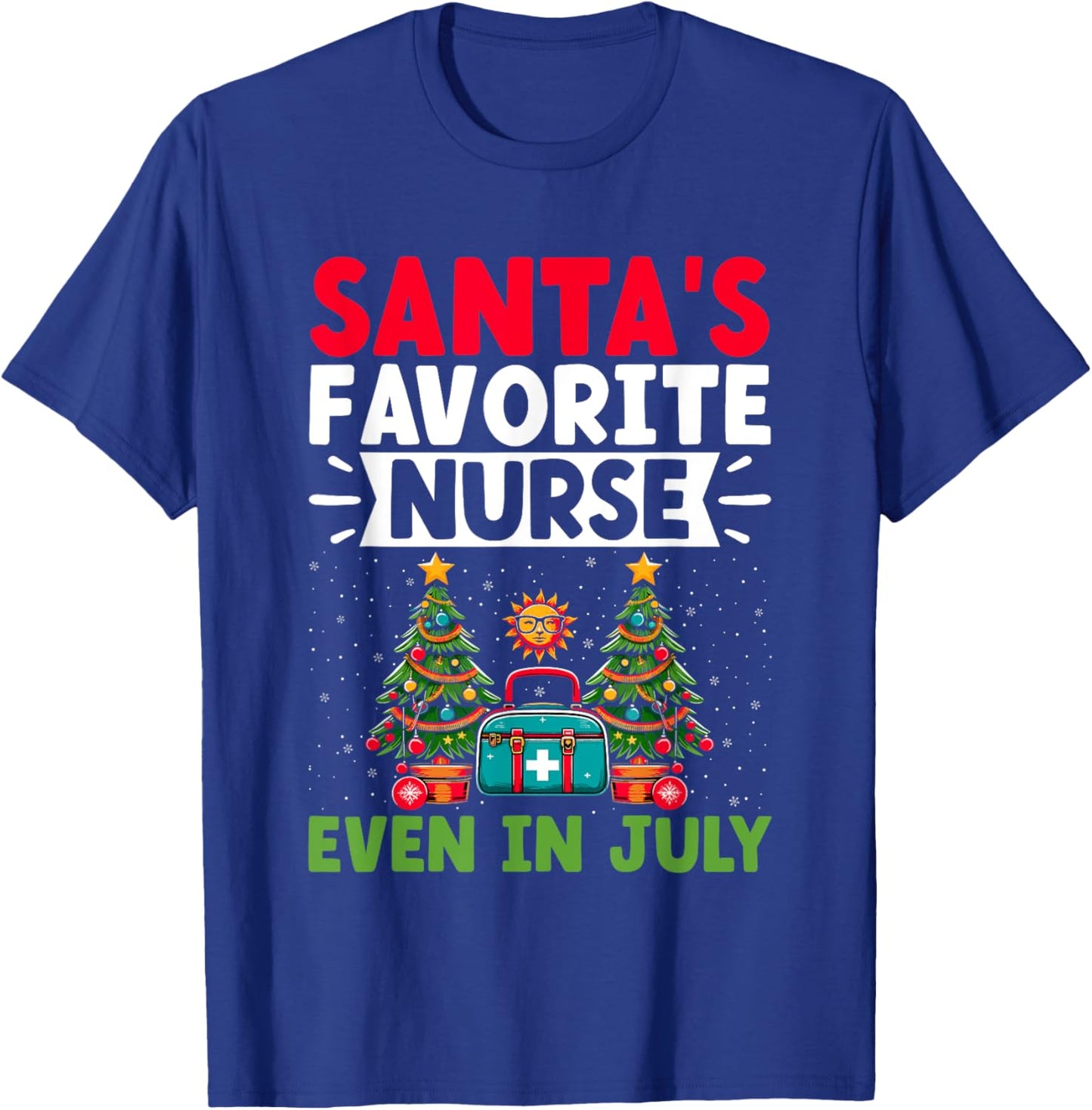 Christmas In July Nurse Santa Hat Summer Medical RN T-Shirt - T-Shirt | Royal
