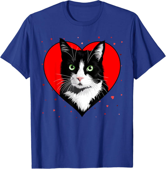 Tuxedo Cat Valentine Heart for Kitten and Animal Lovers T-Shirt - T-Shirt | Royal