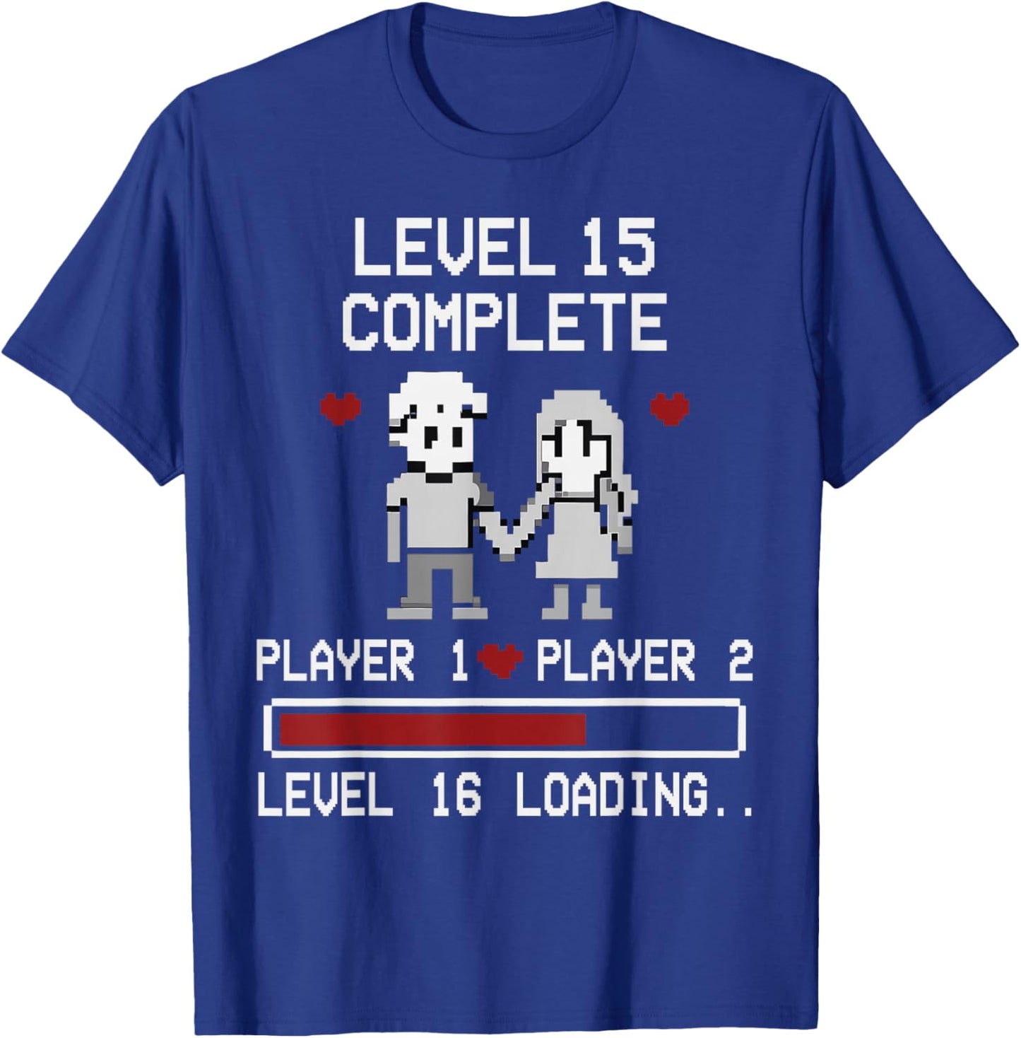 15th Wedding Anniversary Gamer Vintage Level 15 Complete T-Shirt - T-Shirt | Royal