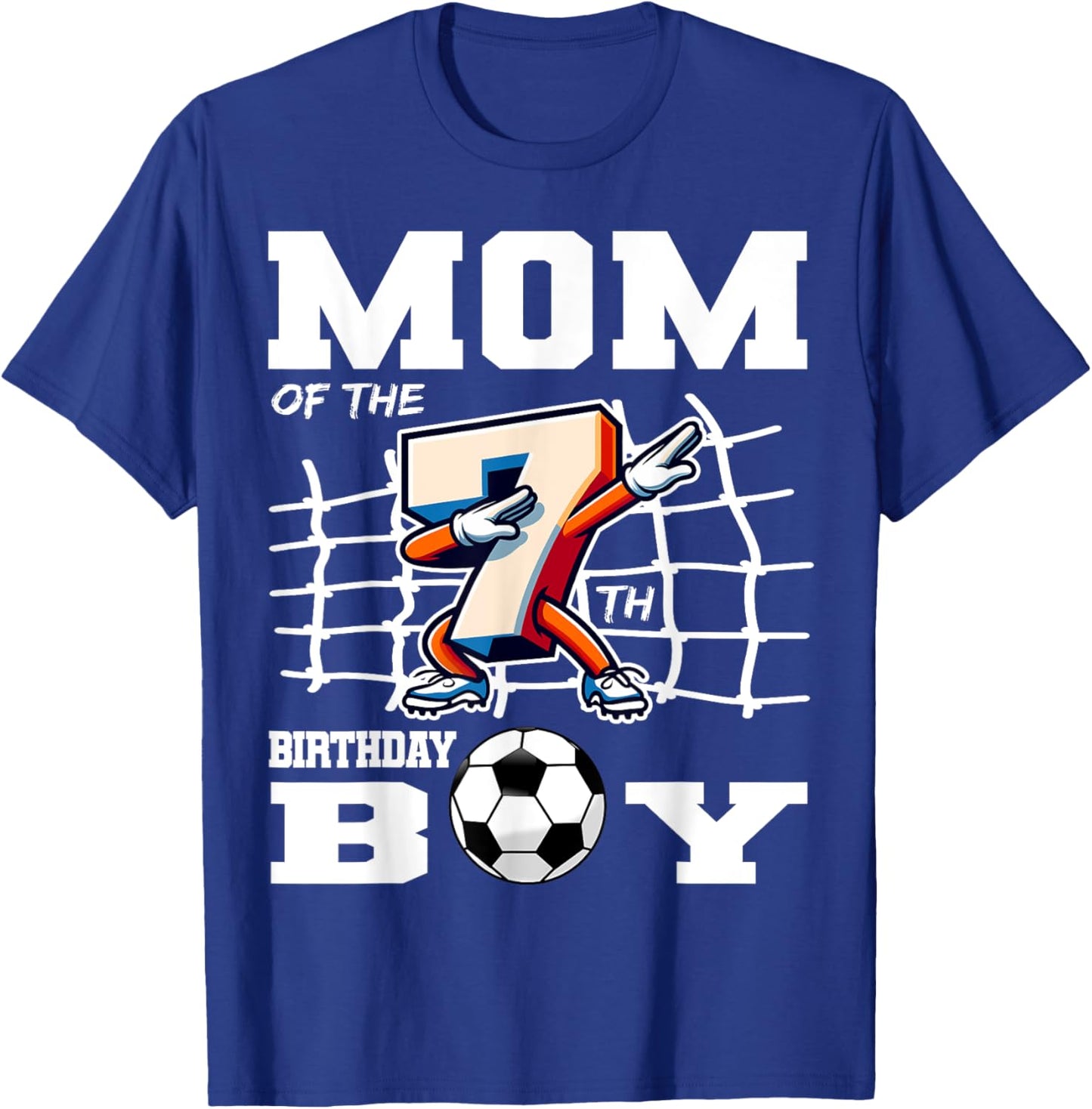 Mom 7th Birthday Boy Dabbing Soccer Football B-Day Party T-Shirt - T-Shirt | Royal