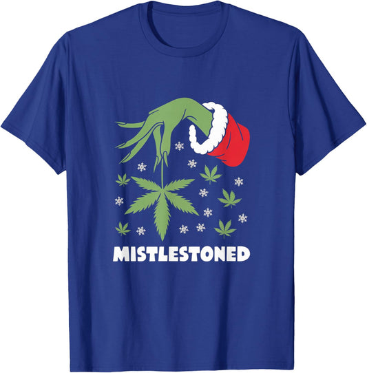 Mistlestoned Weed Leaf Cannabis & Marijuana Ugly Christmas T-Shirt - T-Shirt | Royal