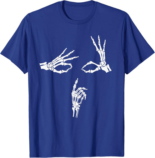 Skeleton Hands Face Shhh Say Less... T-Shirt - T-Shirt | Royal