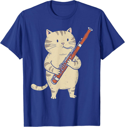 Funny Bassoon Cat Musician Retro Cute Band Orchestra T-Shirt - T-Shirt | Royal