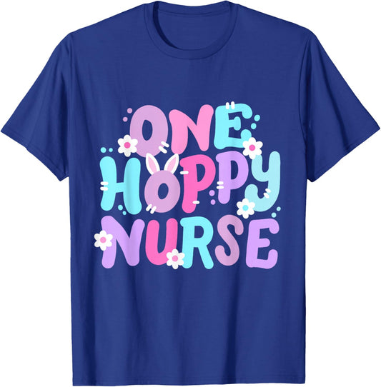 One Hoppy Nurse Retro Groovy Happy Easter Bunny Women T-Shirt - T-Shirt | Royal