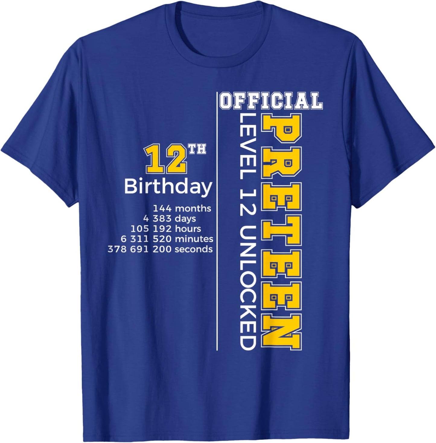 12th Birthday - Official Preteen Level 12 Unlocked Funny T-Shirt - T-Shirt | Royal