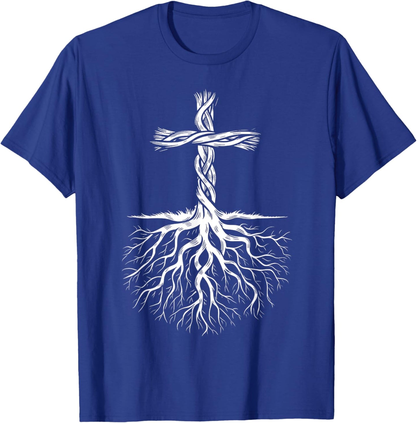 Religious Faith God Jesus Christ Tree Roots Christian Cross T-Shirt - T-Shirt | Royal
